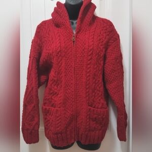 Women's Vintage Romney 100% Wool Zip Front Hooded Cardigan Sweater